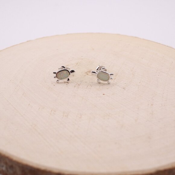 Women's Sterling Silver Jewelry Turtle Stud Fashion Earrings with Opal Accents** - Picture 6 of 12